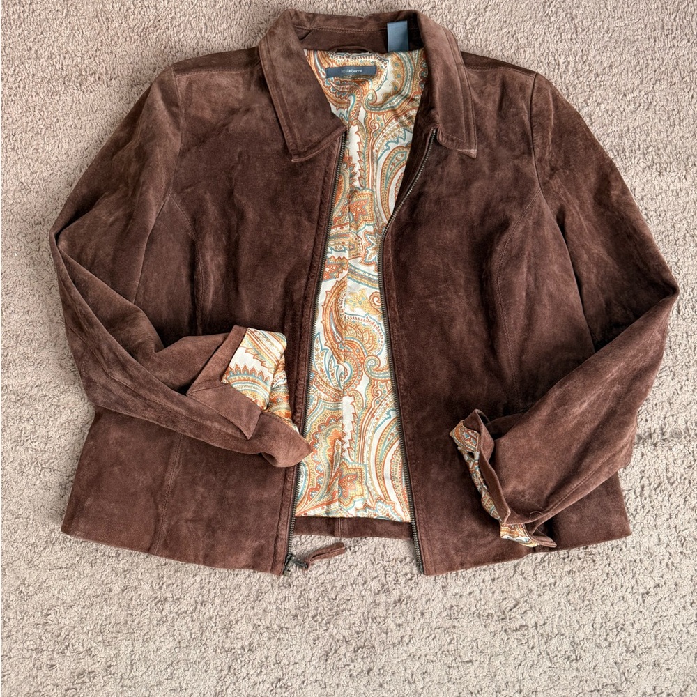 Liz Claiborne Chocolate Brown Suede Bomber Jacket